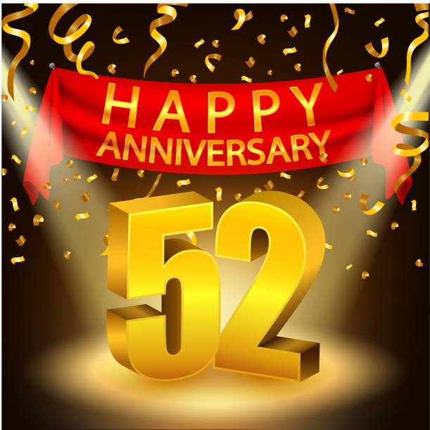 Happy 52nd Anniversary celebration with golden confetti and spotlight Vector Illustration Of Happy 52nd Anniversary celebration with golden confetti and spotlight accent nails stock illustrations