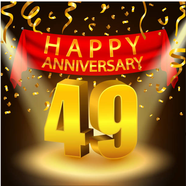 Happy 49th Anniversary celebration with golden confetti and spotlight Vector Illustration Of Happy 49th Anniversary celebration with golden confetti and spotlight accent nails stock illustrations