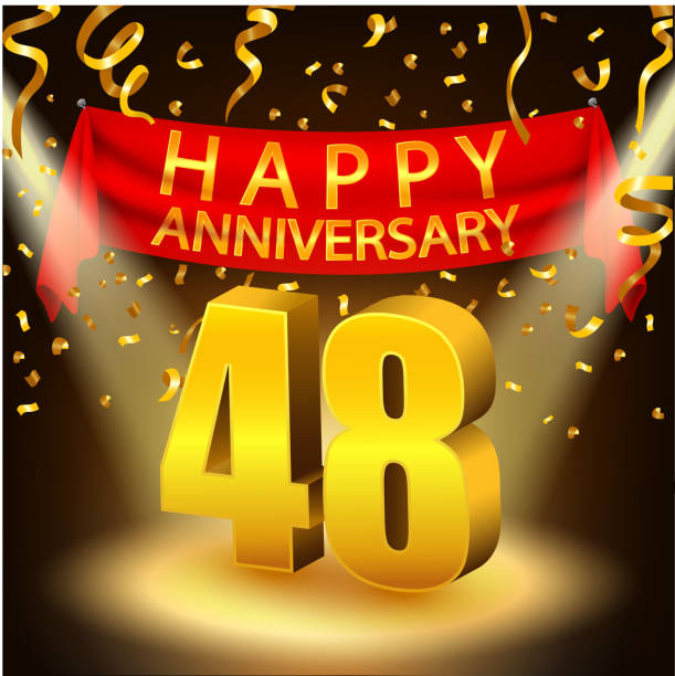 Happy 48th Anniversary celebration with golden confetti and spotlight Vector Illustration Of Happy 48th Anniversary celebration with golden confetti and spotlight accent nails stock illustrations