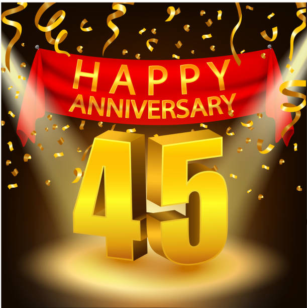 Happy 45th Anniversary celebration with golden confetti and spotlight Vector Illustration Of Happy 45th Anniversary celebration with golden confetti and spotlight accent nails stock illustrations