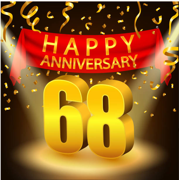 Happy 68th Anniversary celebration with golden confetti and spotlight Vector Illustration Of Happy 68th Anniversary celebration with golden confetti and spotlight accent nails stock illustrations