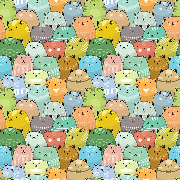 Cats seamless pattern Cats seamless pattern. Seamless vector pattern with funny cats kitten wallpaper stock illustrations