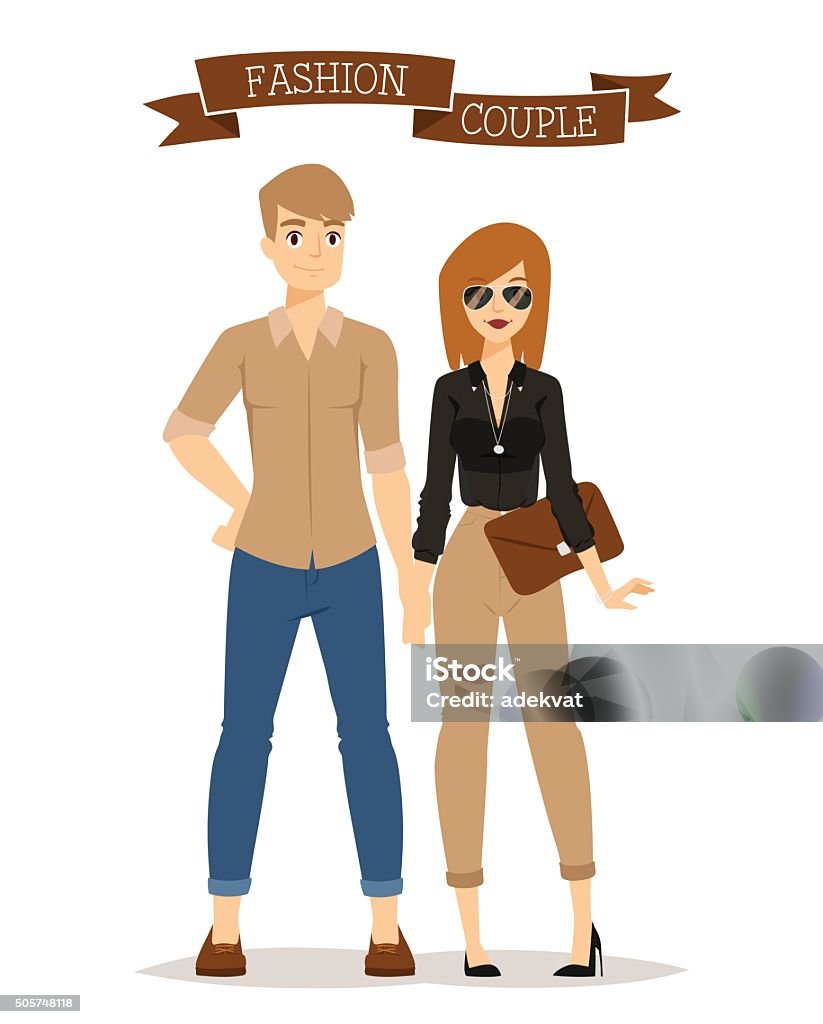 Beautiful Vector Cartoon Couple Fashion Clothes Models Look Standing Over Stock Illustration - Download Image Now - iStock Beautiful Vector Cartoon Couple Fashion Clothes Models Look Standing Over Stock Illustration - Download Image Now - iStock