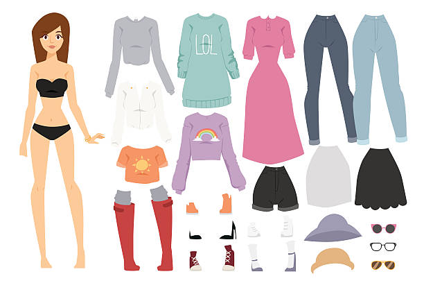 istock Beautiful vector cartoon fashion girl model constructor  look standing over 505748568