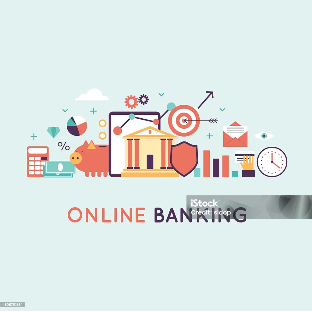 On-line banking, on-line payment time is money statistics and finance. On-line banking, on-line payment time is money statistics and finance. Banner. Flat design vector illustration. Electronic Banking stock vector