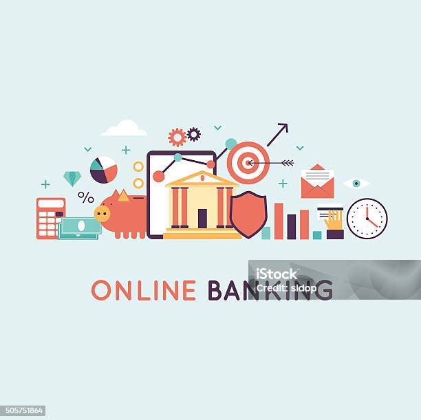 Online Banking Online Payment Time Is Money Statistics And Finance Stock Illustration - Download Image Now