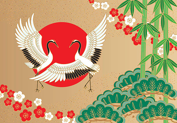 cranes and pine bamboo plum, auspicious picture of japan - 梅樹開花 幅插畫檔、美工圖案、卡通及圖標