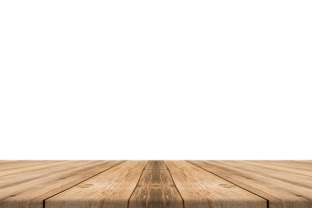 Empty light wood table top isolate on white background. stock photo