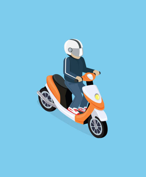 illustrazioni stock, clip art, cartoni animati e icone di tendenza di isometrici motorbiker 3d con moto - car three dimensional shape symbol sports race