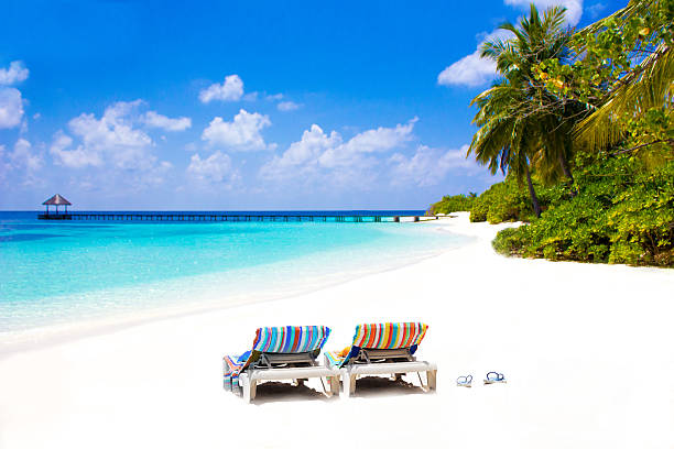 Postcard from Randheli Atoll in the Maldives stock photo