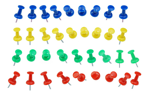 3d Render Blue,Green,Red Push Pins on White Background, Can be used for reminder and note paper concept. (İsolated on white and Clipping path)