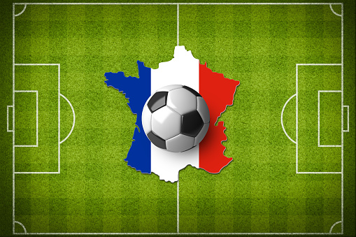 Concept for Euro 2016 France football championship. A soccer ball on a France map with a France flag.