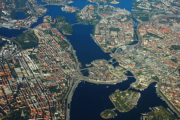 Stockholm - Gamla Stan area, Sweden. Areal view by drone stock photo