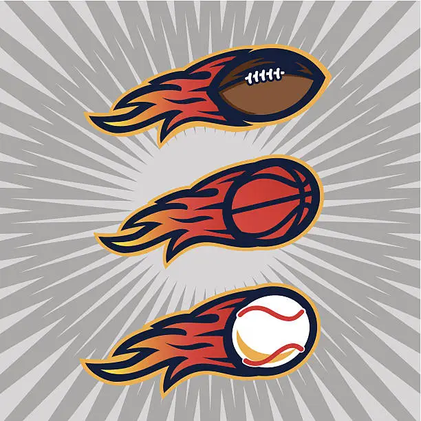 Vector illustration of Flaming Sports Balls