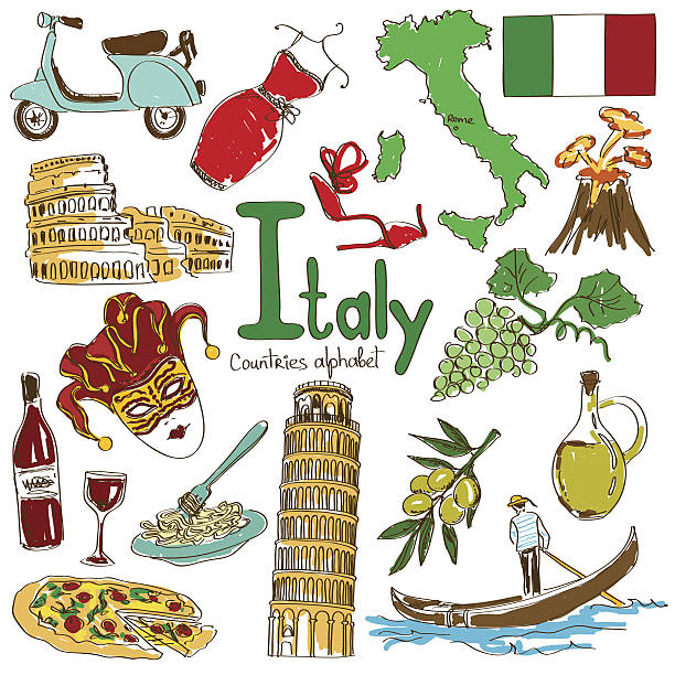 sammlung von italien symbole - gondolier stock-grafiken, -clipart, -cartoons und -symbole