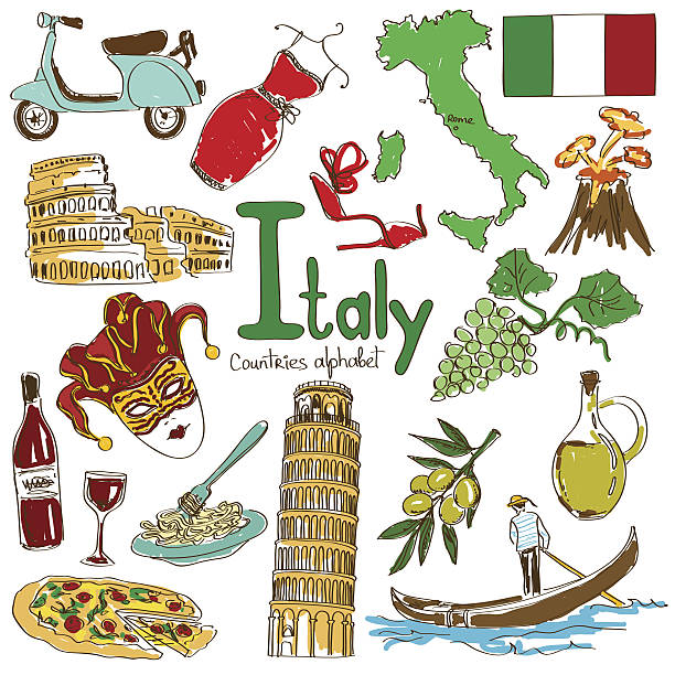 illustrazioni stock, clip art, cartoni animati e icone di tendenza di collezione di icone di italia - coliseum italy rome leaning tower of pisa