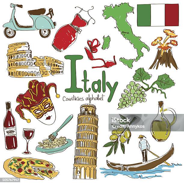 Collection Of Italy Icons Stock Illustration - Download Image Now - Italy, Icon Symbol, Pizza