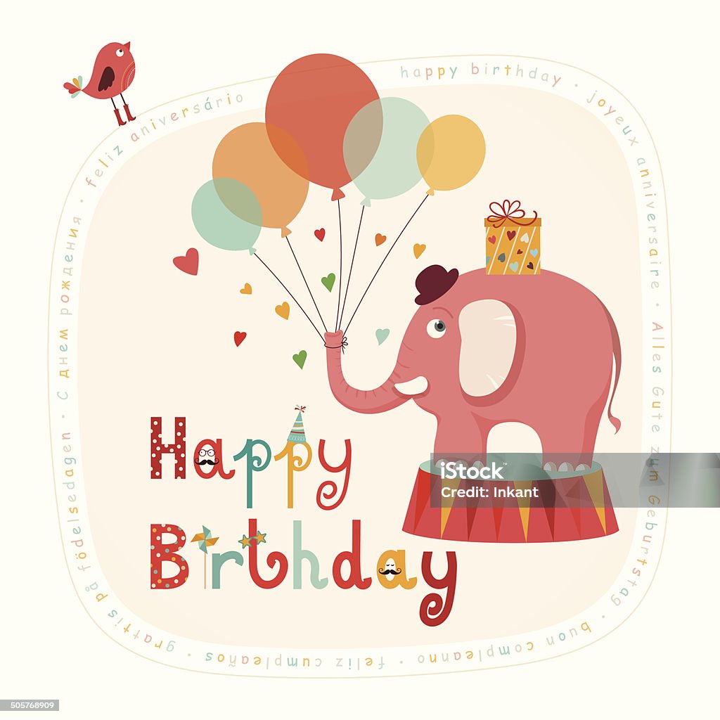 Happy Birthday Elephant Card Stock Illustration - Download Image Now -  Animal, Balloon, Bird - iStock