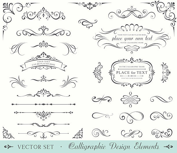 ilustraciones, imágenes clip art, dibujos animados e iconos de stock de ornate frames and scroll elementos - flourishes