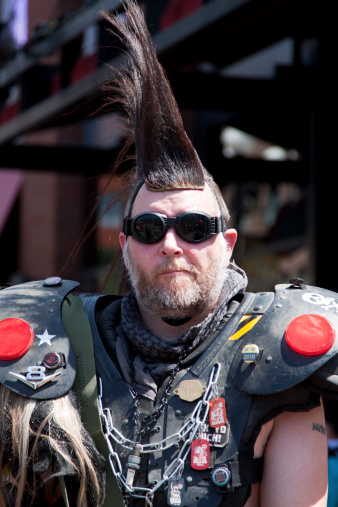 San Diego, USA - July 25, 2014: Mad Max style character at Comic Con International in San Diego, California. Comic Con International San Diego is mainly housed in the Convention Center. It also spreads out across the city and into the surrounding streets where this shot was taken