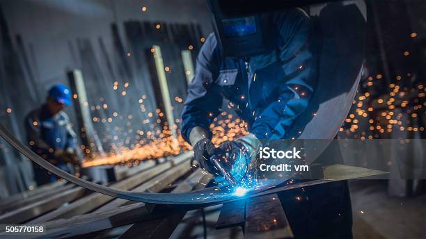Industrial Workers With Welding Tool Stock Photo - Download Image Now - Welder, Welding, Cutting