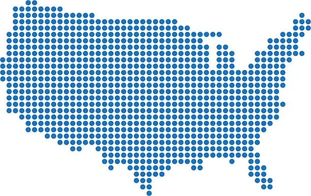 Vector illustration of USA blue map made of dots on white background