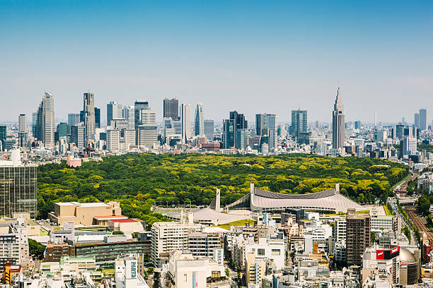 Tokyo Skyline Tokyo skyline towards Shibuya and Shinjuku. Yoyogi park in the middle. tokyo harajuku stock pictures, royalty-free photos & images