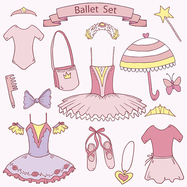 ilustrações, clipart, desenhos animados e ícones de escola de balé conjunto para a menina princesa - computer graphic multi colored little girls teenage girls