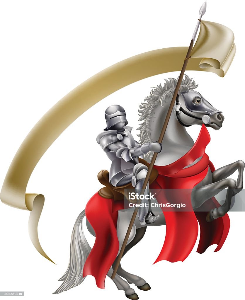 Medieval caballero de lanza a caballo - arte vectorial de Accesorio de cabeza libre de derechos