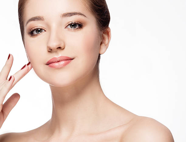 istock Beautiful woman portrait face close up studio on white 505780644