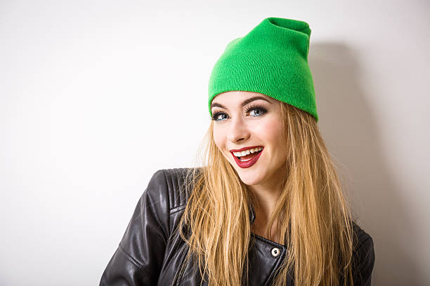 istock Hipster Girl in Beanie Hat on White Background 505781870