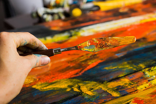 istock Abstract painted canvas. Oil paints on a palette. Colorful background. 505792686
