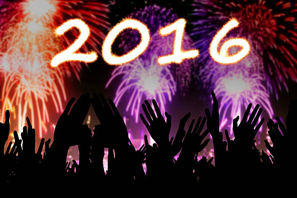 Crowd people celebrating new year 2016