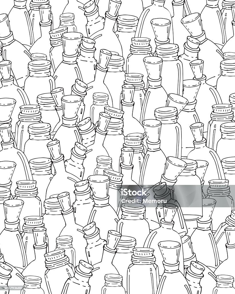 Pattern for coloring book. Hand draw vector elements. Glass jars pattern for adult coloring book. Abstract stock vector