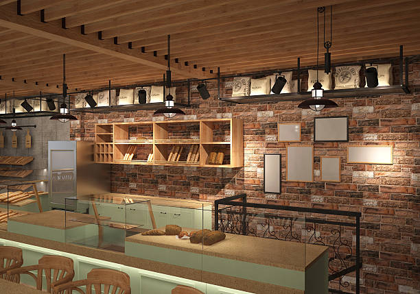 3d rendering of a bakery shop interior design