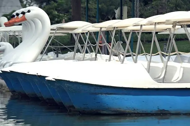 Water cycle boat in Suanluang RAMA IX Public Park (Bangkok, Thailand) as colorful background : Place opened public. People entrance to exercise or relax.