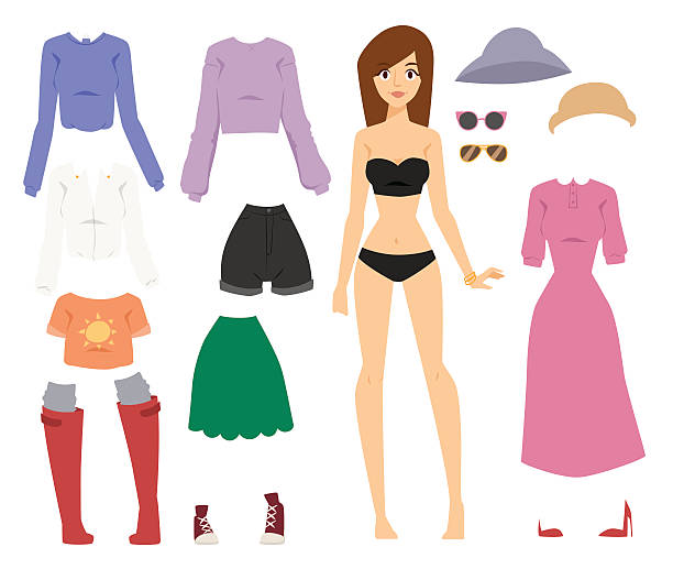 istock Beautiful vector cartoon fashion girl model constructor  look standing over 505797464