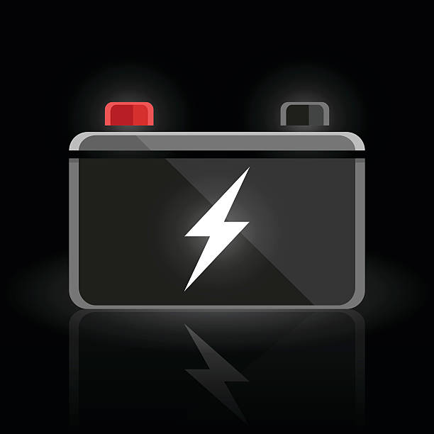 istock Concept automotive 12 volt car battery design on black background 505798454