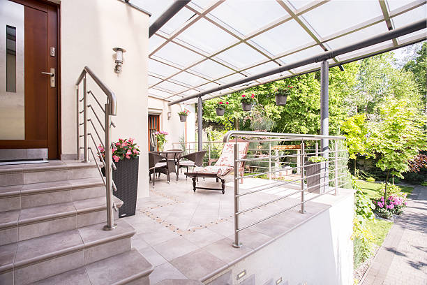 istock Entry and terrace in villa 505803996