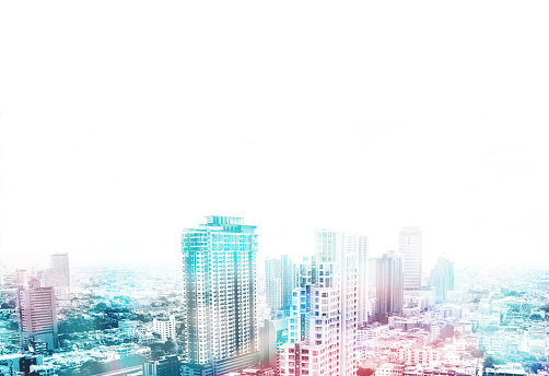Cityscape view overlay with color and leave copy space on top to adding text,Business concept.