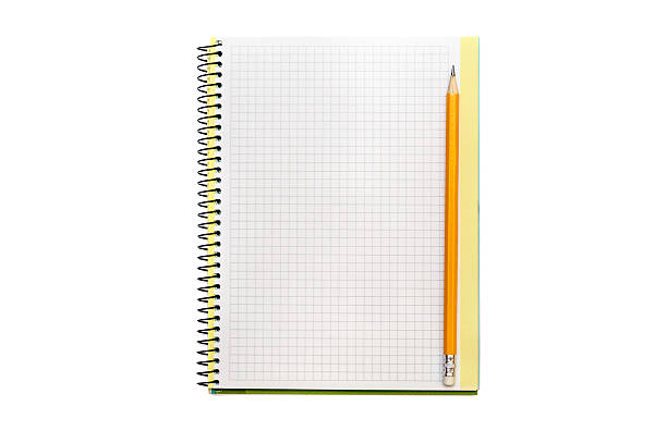 istock Open spiral notepad and pencil isolated on white 505805396
