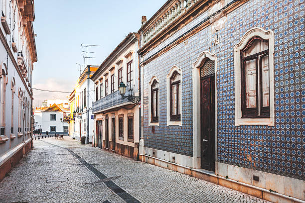 Streets of Faro, Algarve. Typical street in old town. faro district portugal photos stock pictures, royalty-free photos & images