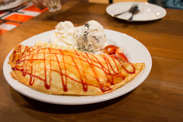 istock ice creame crape with strawberry sauce and banana 505821966
