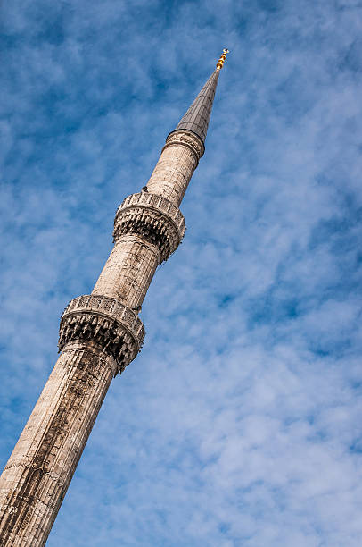 Minaret of Blue Mosque in Istanbul, Turkey stock photo