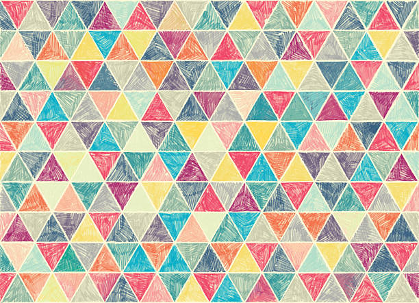 multi colored hand drawn vintage pattern of triangles. multi colored hand drawn vintage pattern of triangles. digitally painted image, i made it by myself. colored pencil stock illustrations