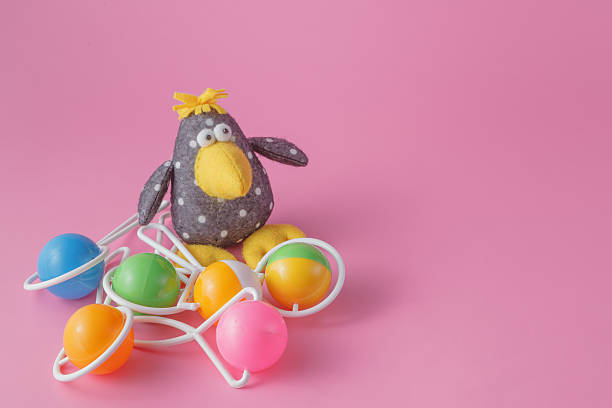 istock Baby toys on pink bakground. 505826368