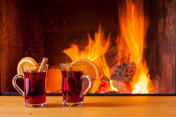 istock drinks and food at cozy fireplace 505828298