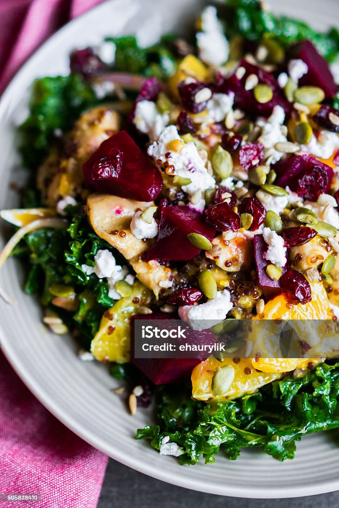 Healthy salad with grilled chicken,kale.beets and goat cheese Healthy salad with grilled chicken,kale.beets and goat cheeseHealthy salad with grilled chicken,kale.beets and goat cheese Beet Stock Photo