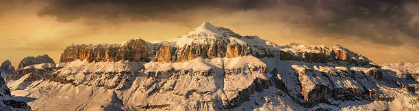 istock Fantastic winter landscape. Dramatic overcast sky, Italian Alps 505829644