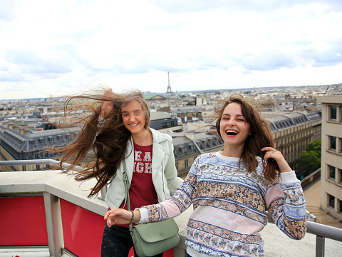 Happy beautiful girls in Paris.